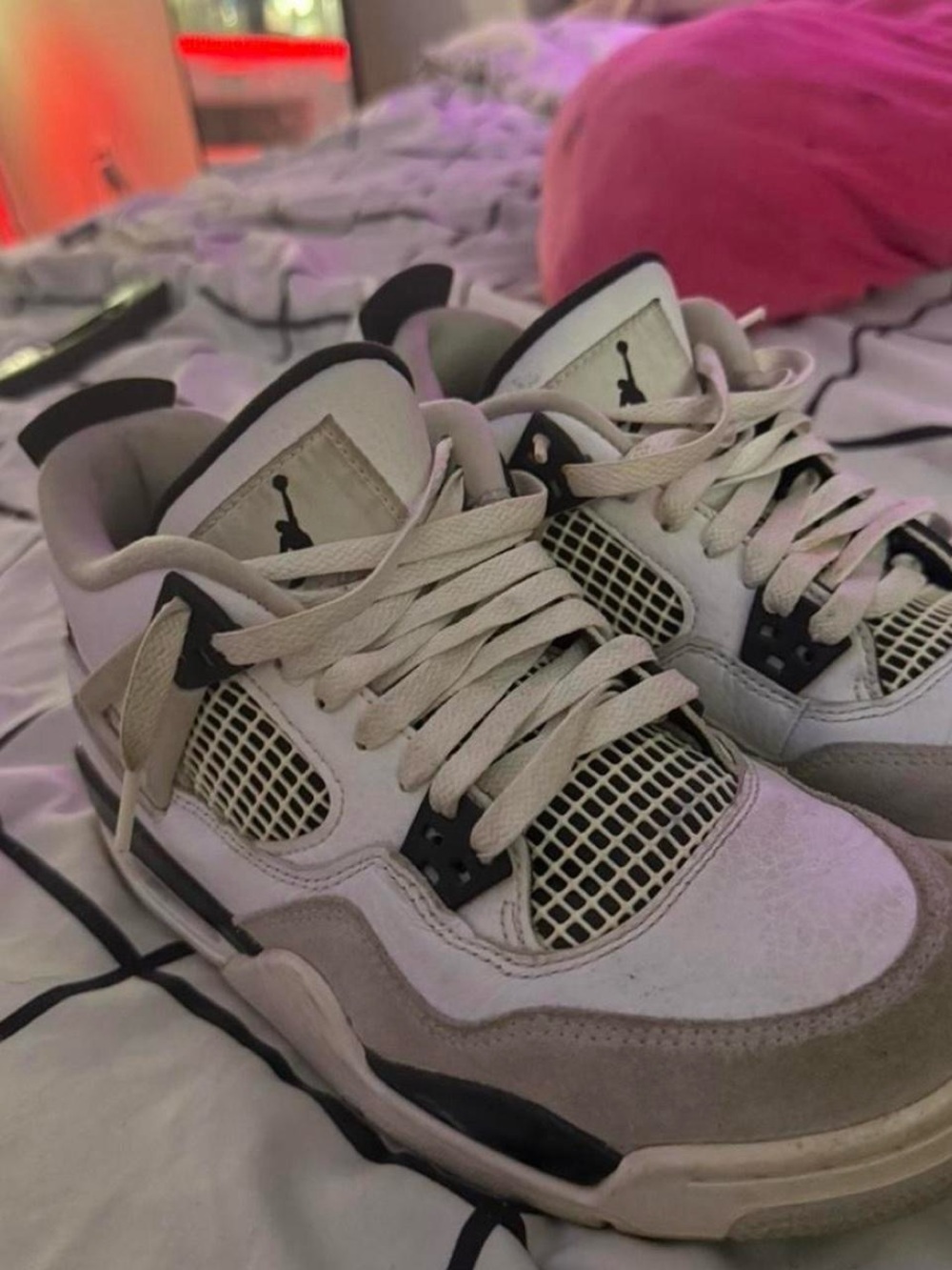 Air Jordan Kids' Retro 4 Low-Top Sneakers in White/Gray 6y